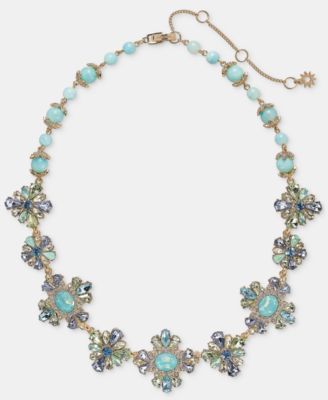 Stone Cluster Flower Statement Collar Necklace, 16" + 3" extender