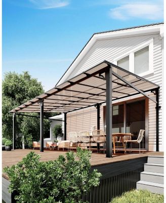 12x20 Wall-Mounted Hardtop Gazebo, UV-Resistant Polycarbonate Roof, Reinforced Aluminum Pergola for Patio & Deck