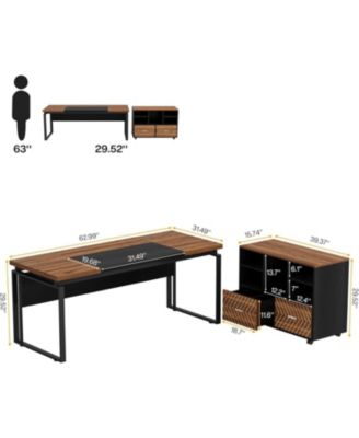 Office Desk with File Cabinet, Computer Executive Desk with Drawer Cabinet Set, L-Shaped