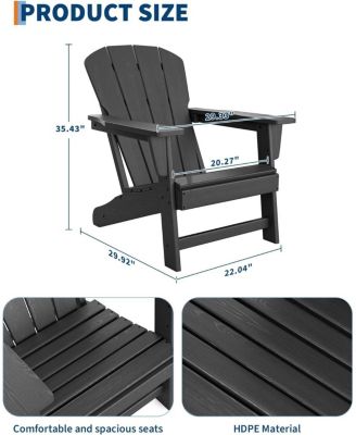 Modern HDPE Plastic Adirondack Chair Set of 2 with Side Table - Oversize 380 LB Poly Lumber Weather Resistant Firepit Chair