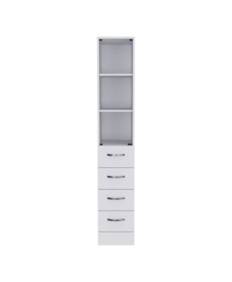 Linen Cabinet, 68" H Bathroom Storage Cabinet with 3 Shelves, 4 Drawers and Metal Handles for Home