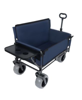 Heavy-Duty Folding Wagon Cart with Bench Seat and Rear-Mounted Folding Tabletop, 500lbs Capacity for Camping, Beach and Garden
