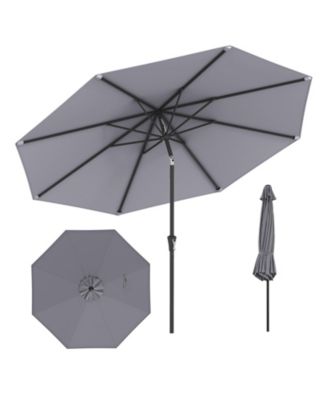 Patio Heavy Duty Market Umbrella w/ Tilt Mechanism Crank Handle 8 Sturdy Ribs Outdoor
