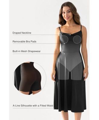 Women's Shapewear Strappy Cowl Neck Fit & Flare Midi Dress