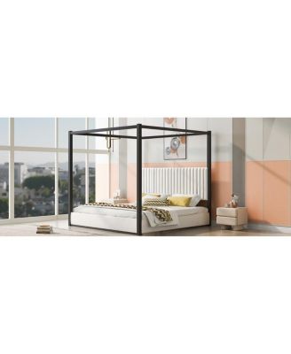 King Size Upholstery Canopy Platform Bed with Headboard