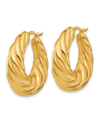 Solid 18k Yellow Gold Italian 32mm Scalloped Puffed Hoop Earrings 31.9x31.2mm Wide 10mm Thick Hoop Earring