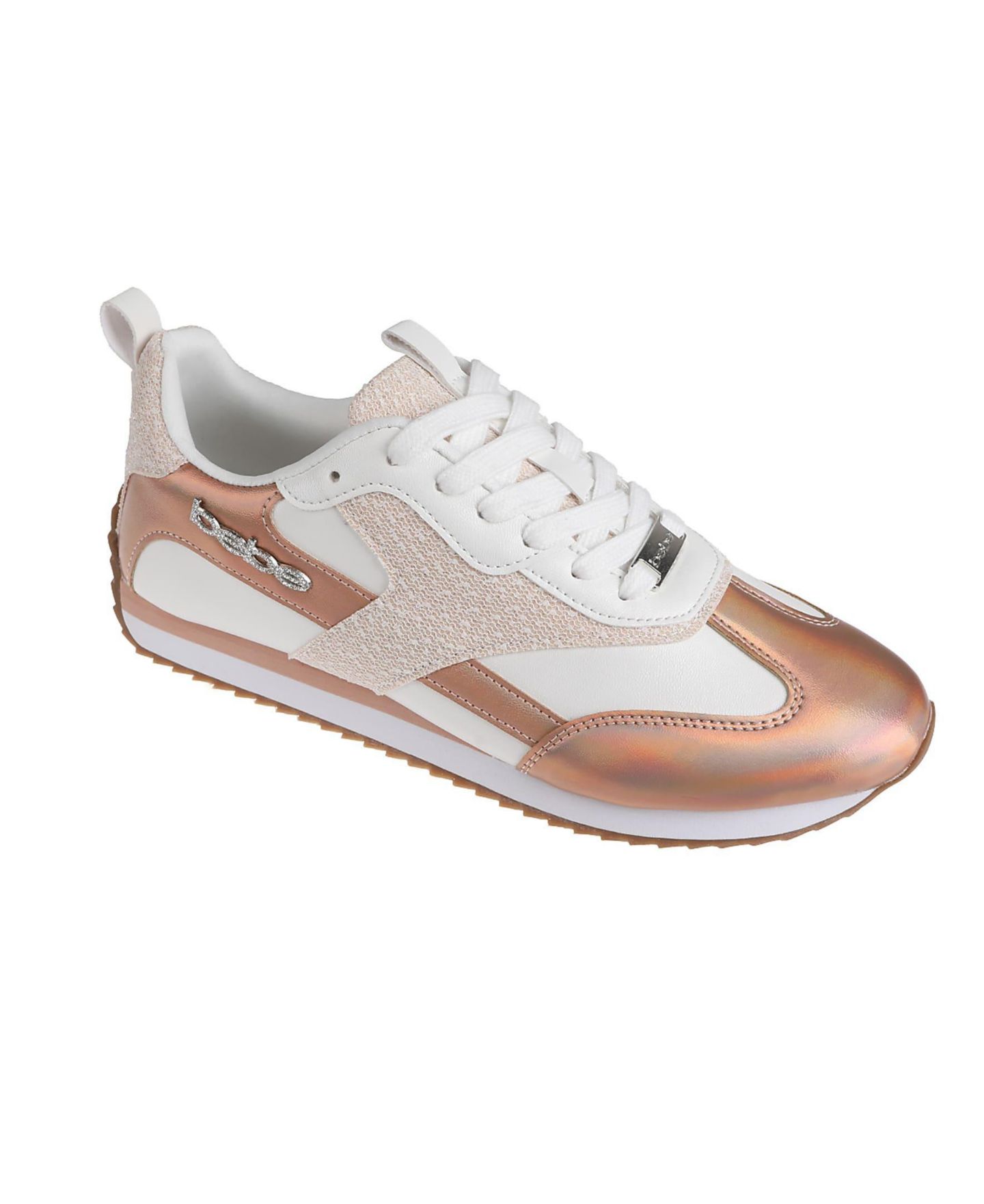 Женские кроссовки Bebe Sneaker with Lurex Upper and bebe Rhinestone Hardware, цвет: Розовое золото — фото 1