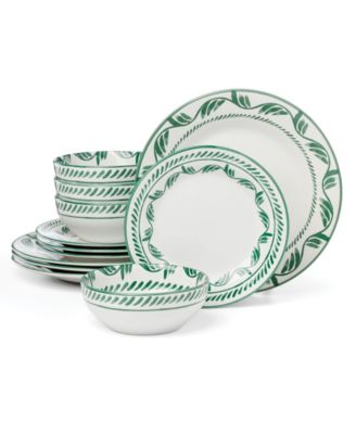 Borderless Green 12-Piece Dinnerware Set, Service for 4
