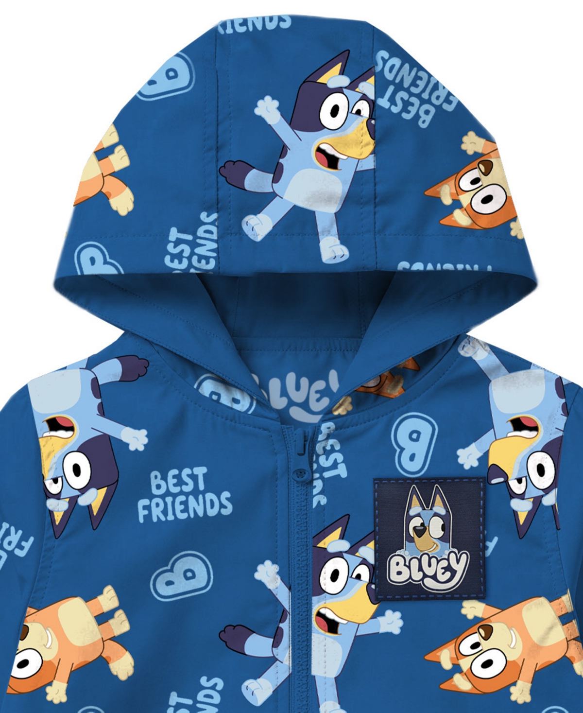Bluey Boys' 2T-7 Allover Print Full-Zip Hooded Windbreaker Jacket