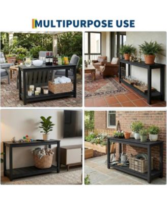  2-Shelf Console Table, Indoor Outdoor 2-Tier Patio Buffet Table with Adjustable Foot Pad, Wooden Bar Storage Organizer