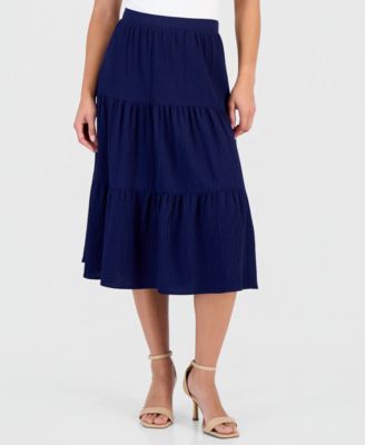 Petite Pull-On Tiered Midi Skirt