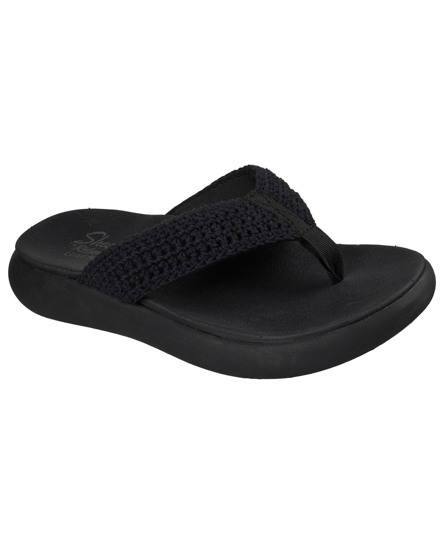 Женские сандалии Skechers Relaxed Fit: Asana Luxe - Valley Chic 2 Flip-Flop Thong, цвет: Чёрный — фото 1