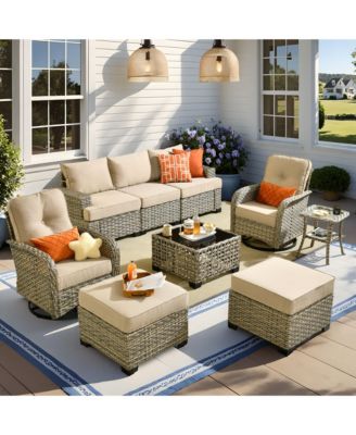 9 Pieces Wicker Outdoor Patio Furniture Set,Rattan Modular Sectional Sofa,Outside Swivel Rocking Chairs Coversation Set with Side Table
