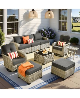 9 Pieces Wicker Outdoor Patio Furniture Set,Rattan Modular Sectional Sofa,Outside Swivel Rocking Chairs Coversation Set with Side Table