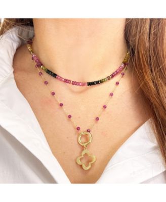 Rainbow Tourmaline Bead Necklace 14K Gold