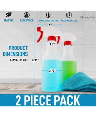 Heavy Duty Cleaning Spray Bottle Set with Adjustable Nozzle & Spring Loaded Trigger (2 Pack, 16oz)