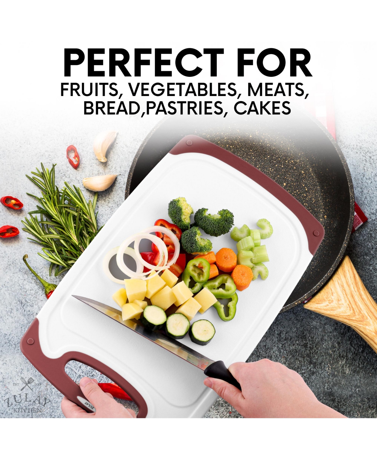 3 Piece Set Non Slip Kitchen Cutting Board With Juice Groove