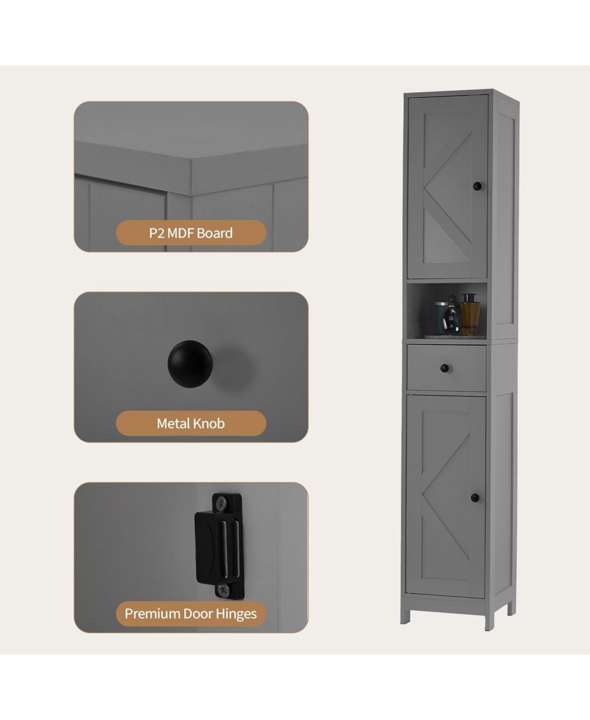 gaomon Tall Bathroom Cabinet, Freestanding with 2 Adjustable Shelves, Modern Storage for Bathroom, Kitchen & Hallway