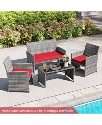 8 Piece Patio Furniture Set Outdoor Wicker Conversation Set w/ Tempered Glass Coffee Table