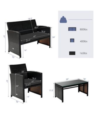 Set Of 4 Patio Rattan Furniture Set Cushioned Chair Sofa Table