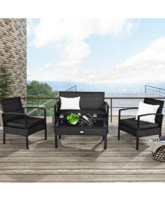 Set Of 8 Outdoor Patio Rattan Furniture Set Cushioned Sofa Coffee Table Garden Deck