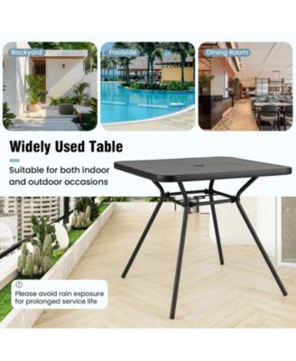 32'' Patio Dining Table w/ 1.6'' Umbrella Hole & Lid DPC Tabletop for Backyard