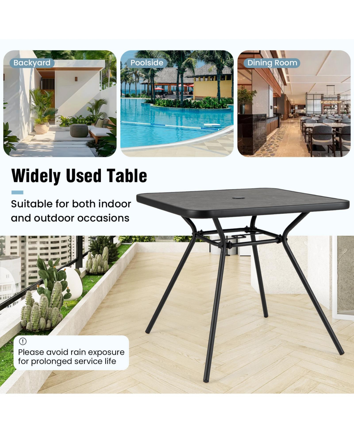 Gymax 32'' Patio Dining Table w/ 1.6'' Umbrella Hole & Lid Dpc Tabletop for Backyard
