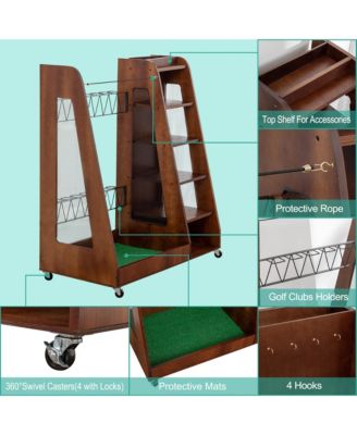 Golf Bag Storage Rack - Wooden Golf Clubs Organizer Fit 2 Golf Bags and Other Golfing Equipment Accessories for Garage, Club, Basement