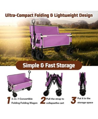 Convertible Folding Wagon Cart - Heavy-Duty Utility Wagon with Bench Seat, All-Terrain Wheels and Storage for Camping, Beach, Garden