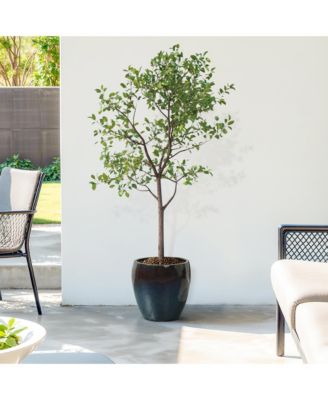 Midnight Flame Glazed Ceramic Planter, 12" Round Gradient Pot for Indoor/Outdoor