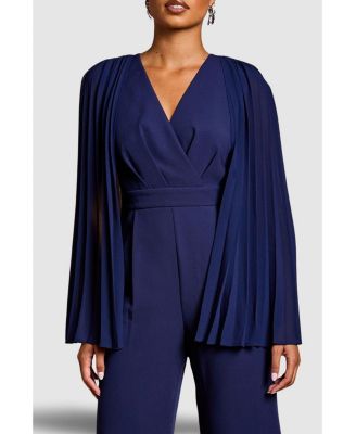 Petite V Neck Pleated Jumpsuit