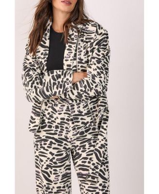 Women's Denim Animal Print Biker Jacket