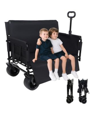 Convertible Folding Wagon Cart - Heavy-Duty Utility Wagon with Bench Seat, All-Terrain Wheels and Storage for Camping, Beach, Garden