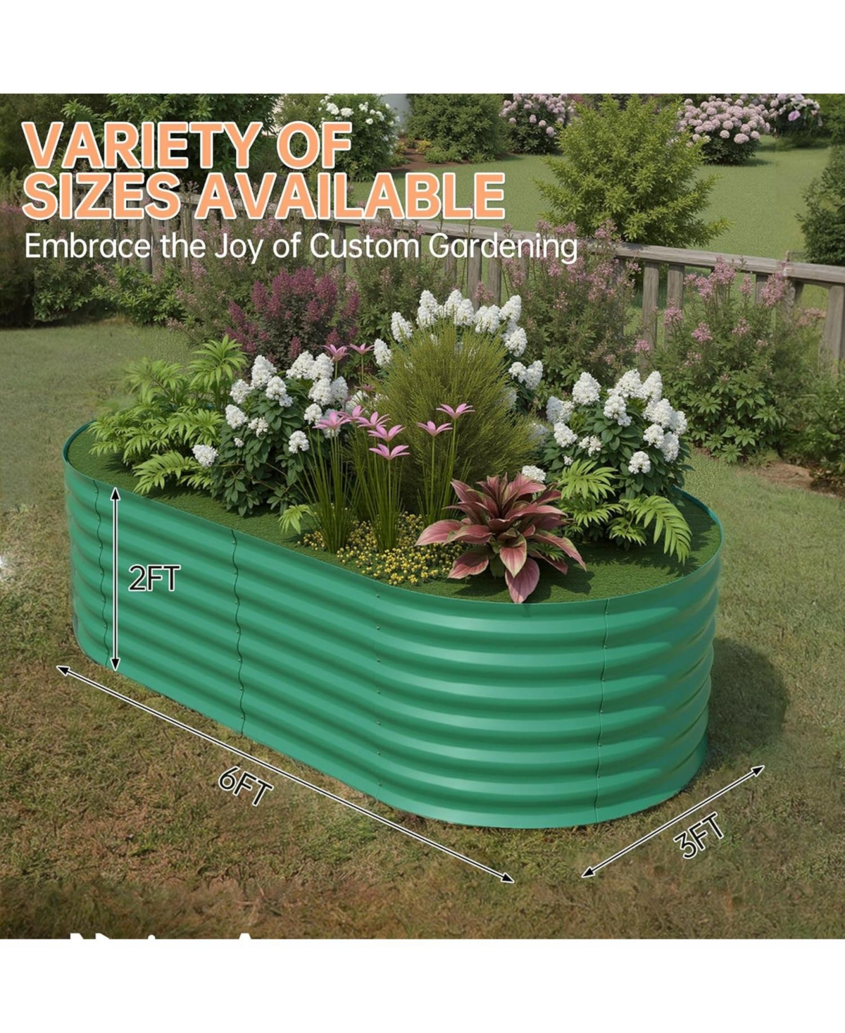 gaomon 6x3x2 ft Galvanized Metal Raised Garden Bed, 24" Tall Planter Box, Rust-Resistant Outdoor Garden, Patio & Balcony