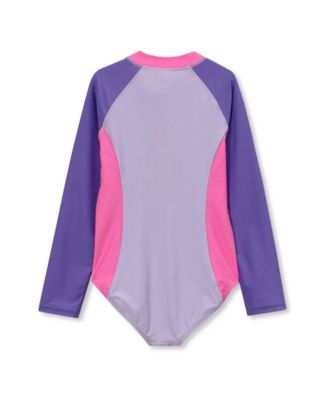 Girls Chlorine Resistant Long Sleeve One Piece Half Zip Swimsuit