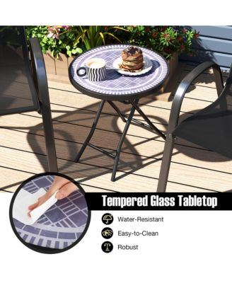 Round Folding Side Table 18 Inch Patio Coffee Table w/ Tempered Glass Tabletop