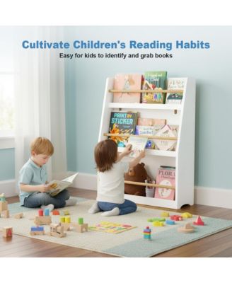 Kids Bookshelf - 3-Tier Organizer for Books and Toys, Multifunctional Book Rack Display Stand for Playroom, Nursery and Classrooms