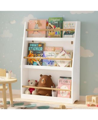 Kids Bookshelf - 3-Tier Organizer for Books and Toys, Multifunctional Book Rack Display Stand for Playroom, Nursery and Classrooms