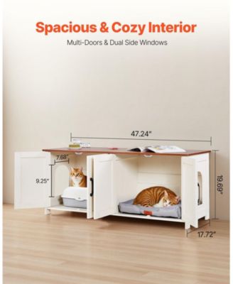 47.2" Hidden Litter Box Cabinet with 4 Doors & 2 Entries - Multi-Cat Wooden Washroom Furniture