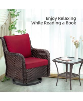 3-Piece Outdoor Wicker Patio Bistro Set - Rocking Chairs, with Glass Side Table, Outdoor Rattan Swivel Chair Set, for Backyard, Porch, Deck