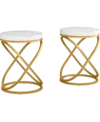 End Tables Living Room Set of 2, Round Nightstands Sofa Side Table with Double X-Shaped Design for Bedroom