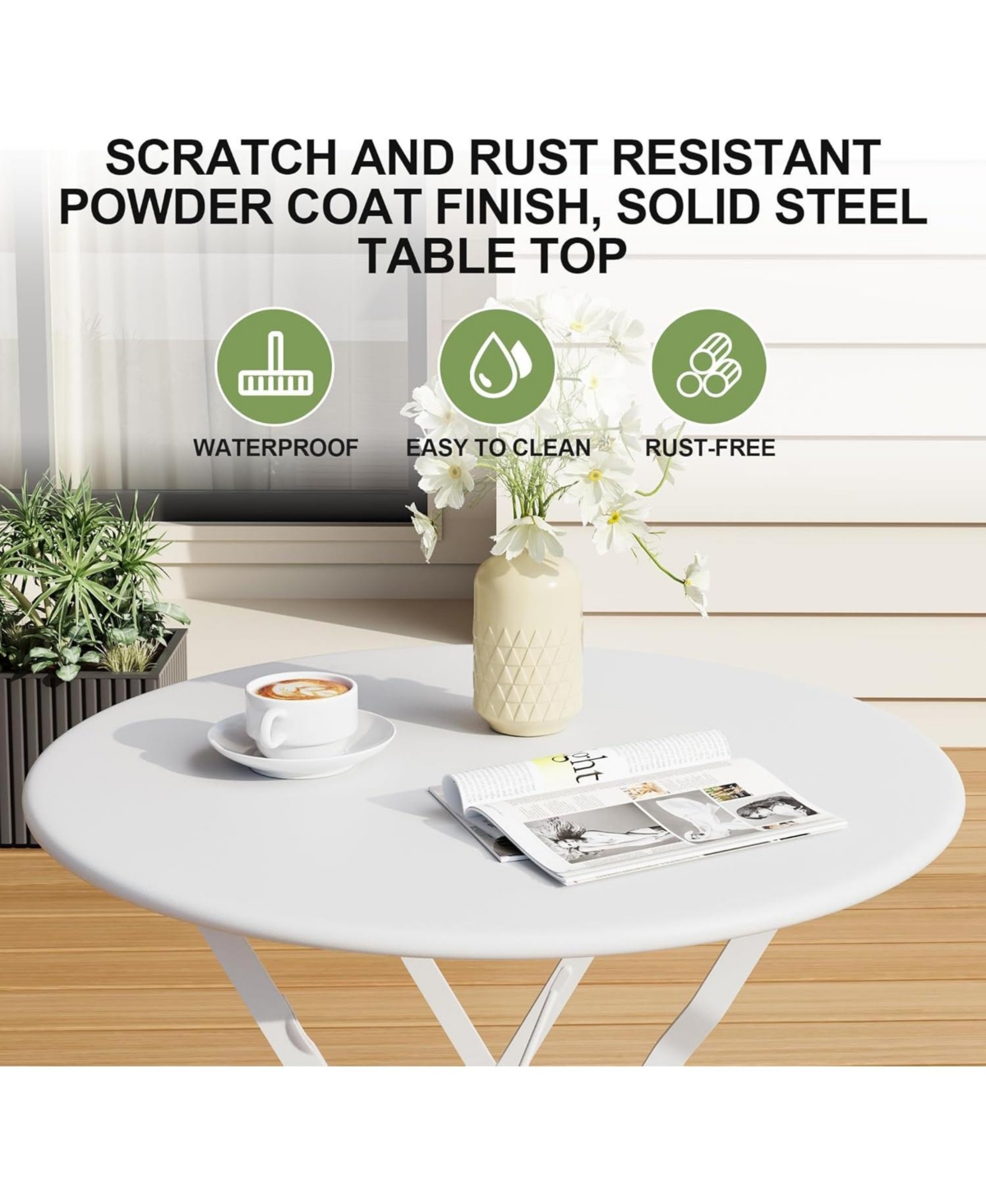 gaomon 3 Piece Patio Bistro Sets, 2 Folding Chairs, Compact Conversation Set for Porch, Balcony, Garden