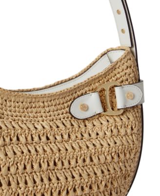 Crocheted Straw Medium Tasha Shoulder Bag