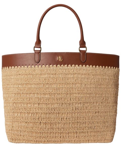Женские Lauren Ralph Lauren Kyla Large Leather Woven Straw Tote Bag