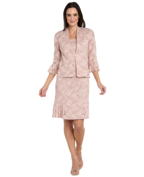Petite Lace Pleat Hem Jacket Dress - Blush