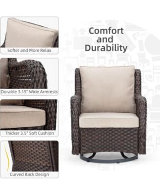 3-Piece Outdoor Wicker Patio Bistro Set - Rocking Chairs, with Glass Side Table, Outdoor Rattan Swivel Chair Set, for Backyard, Porch, Deck