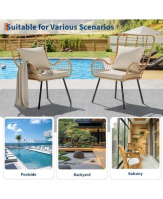 Wicker Patio Chairs Set of 4, Outdoor Rattan Furniture with Cushions & Pillows, Boho Patio Chairs for Porch, Garden, All-Weather