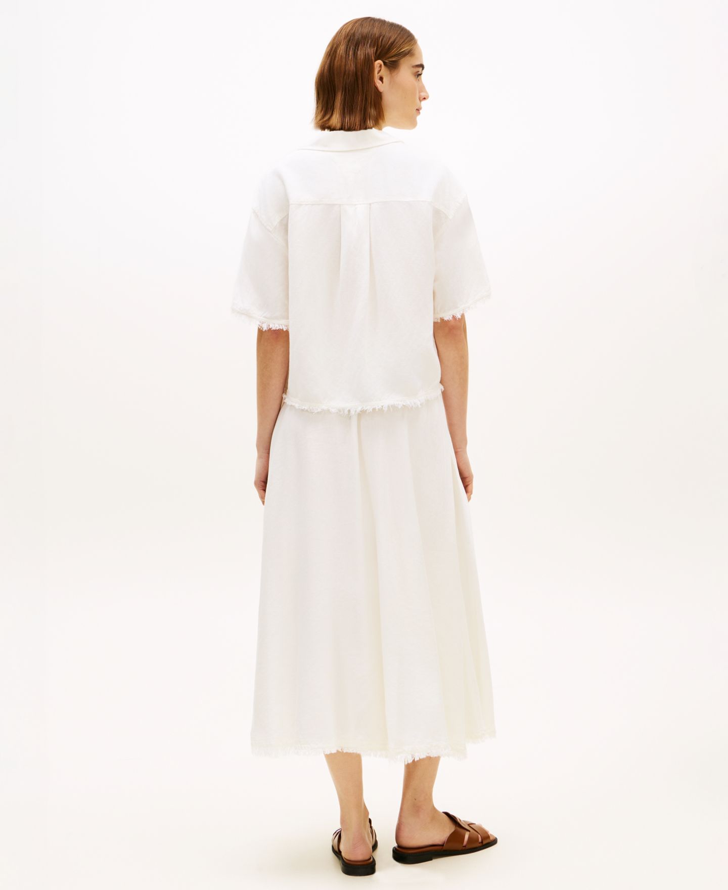 Женская рубашка Tommy Hilfiger Frayed Collared Short-Sleeve, цвет: Слоновая кость шёлковый — фото 4