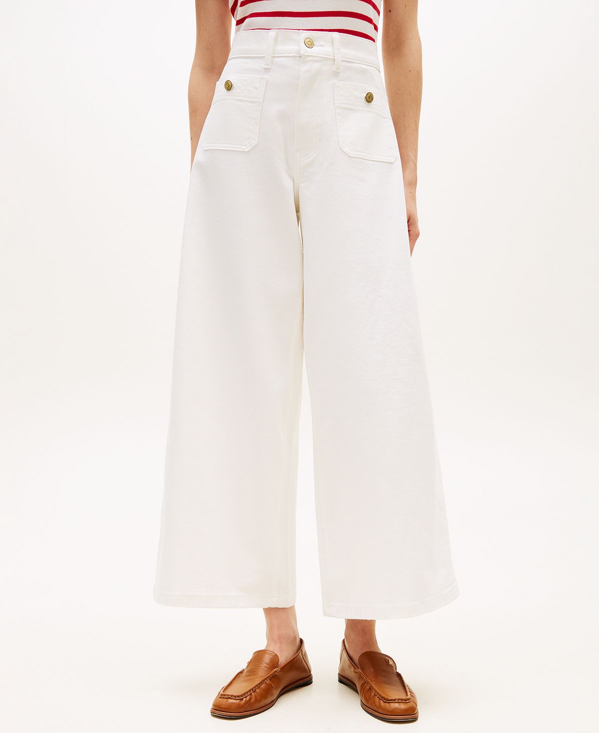 Tommy Hilfiger Women's White Wide-Leg Patch Jeans view 1 — MAYCSS fashion products