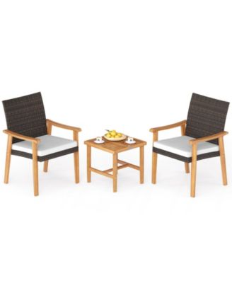 3 PCS Patio PE Wicker Furniture Set w/Coffee Table & Cushions for Front Porch Outdoor